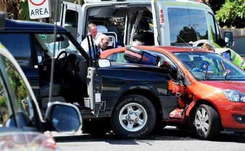 The female driver of this Ford Festiva was taken to hospital. The female driver of this Ford Festiva was taken to hospital.